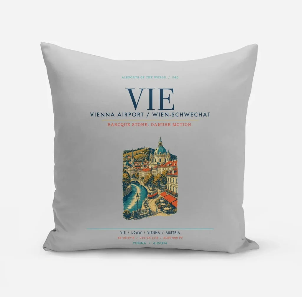 Vienna Airport (VIE) design on light gray pillow