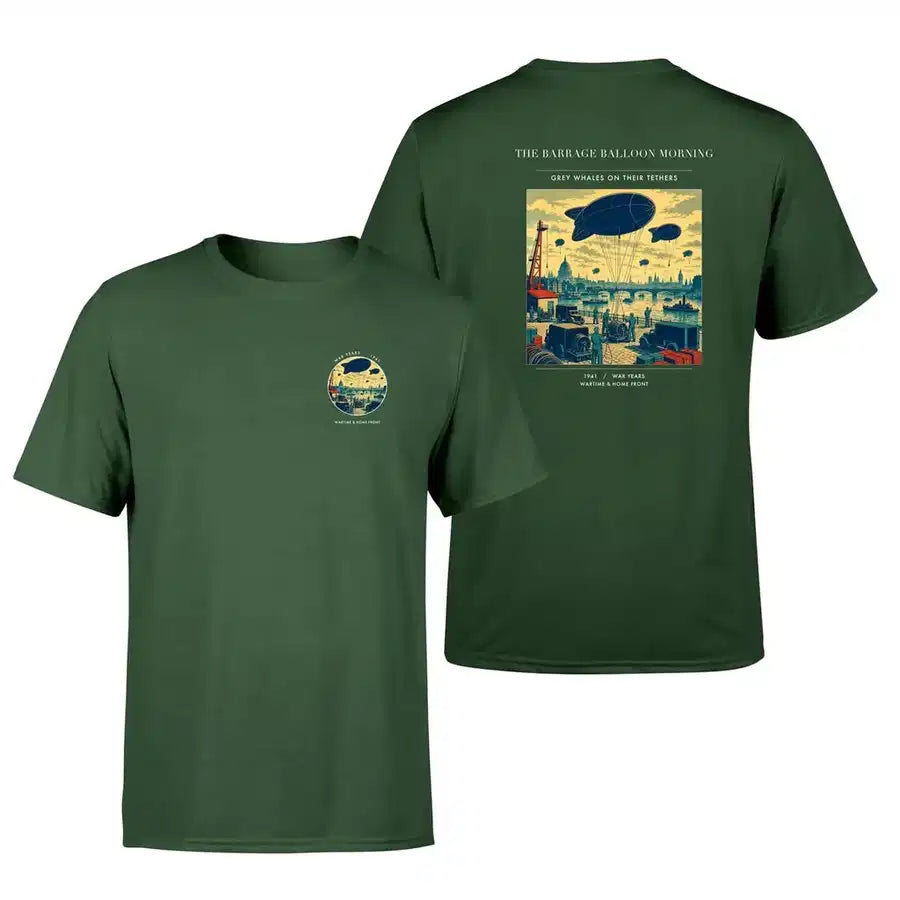 VINTAGE G4521 - The Barrage Balloon Morning - Double-Side T-Shirt design on darkgreen double side t shirt