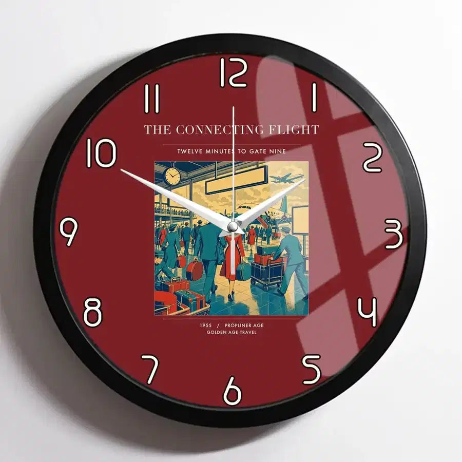 VINTAGE G4088 - The Connecting Flight - Designed Wall Clocks design on darkred framed