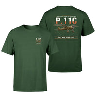 Thumbnail for PZL P.11c design on dark green t-shirt, double-side print