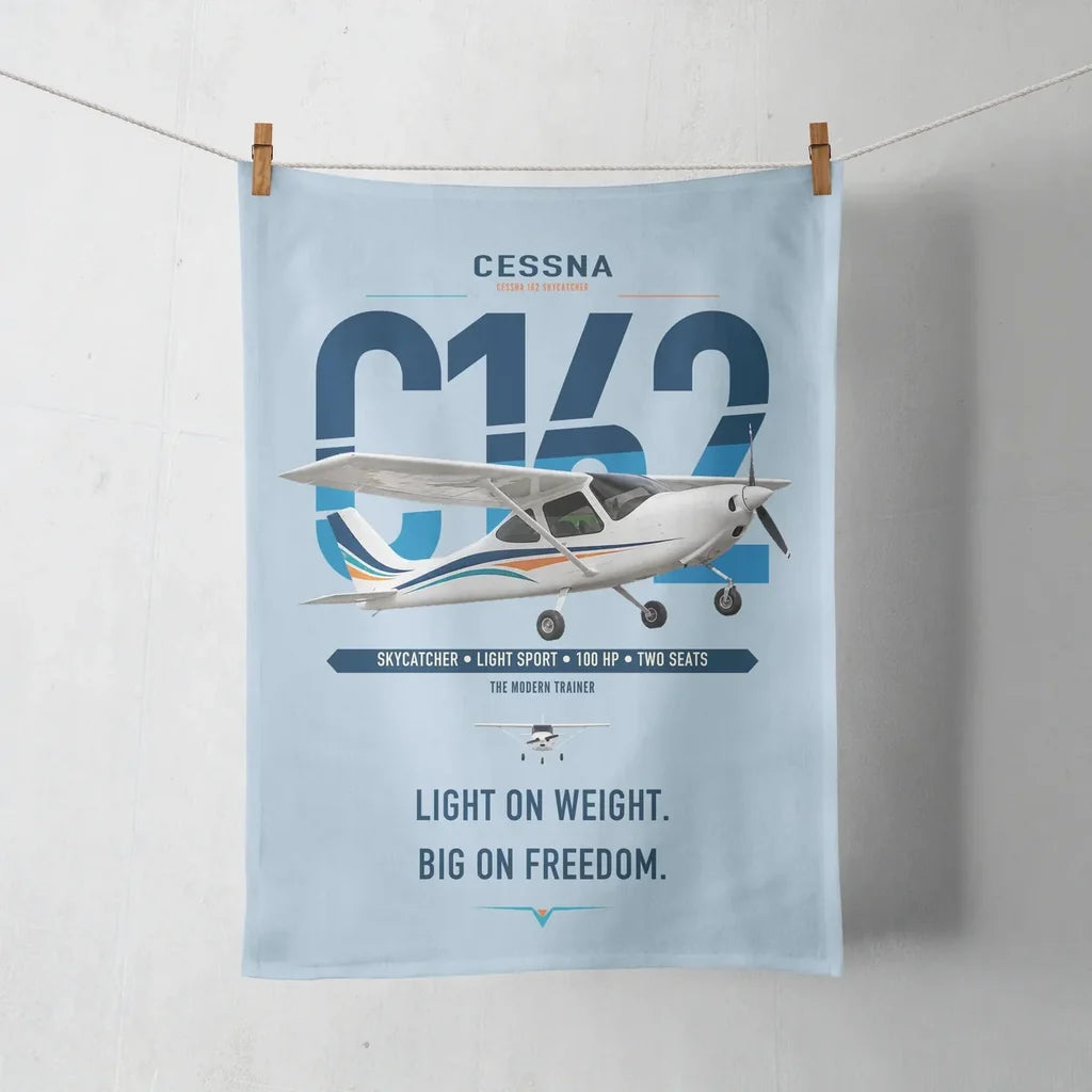 Cessna 162 Skycatcher design on light blue towel