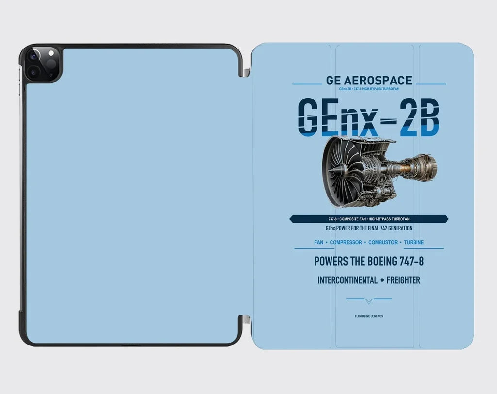 GEnx-2B design on light blue ipad tablet case