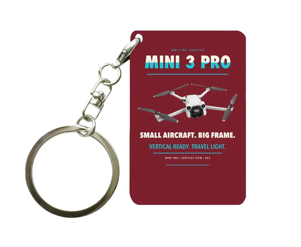 DJI Mini 3 Pro Key Chain design on dark red key chain