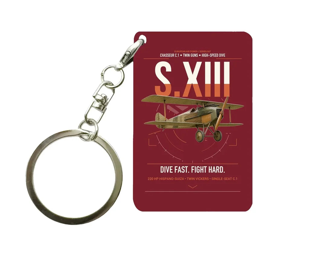 SPAD S.XIII C.1 design on dark red designed key chain, double-side print