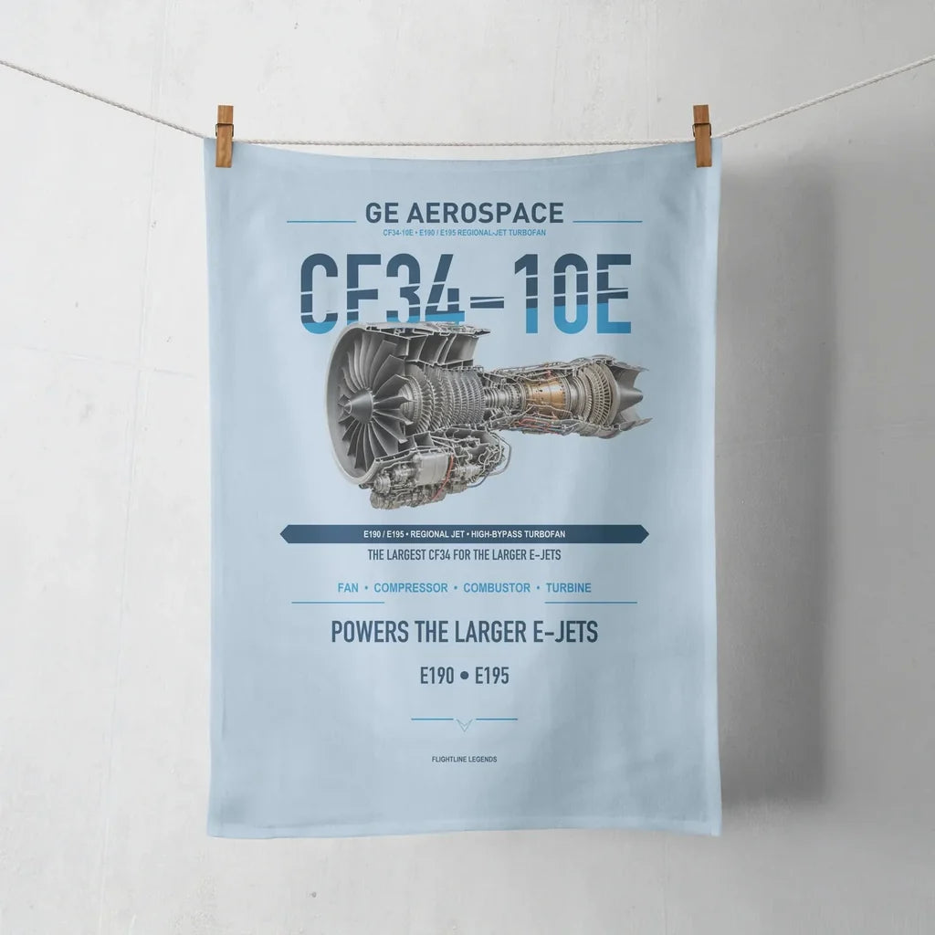 CF34-10E design on light blue towel