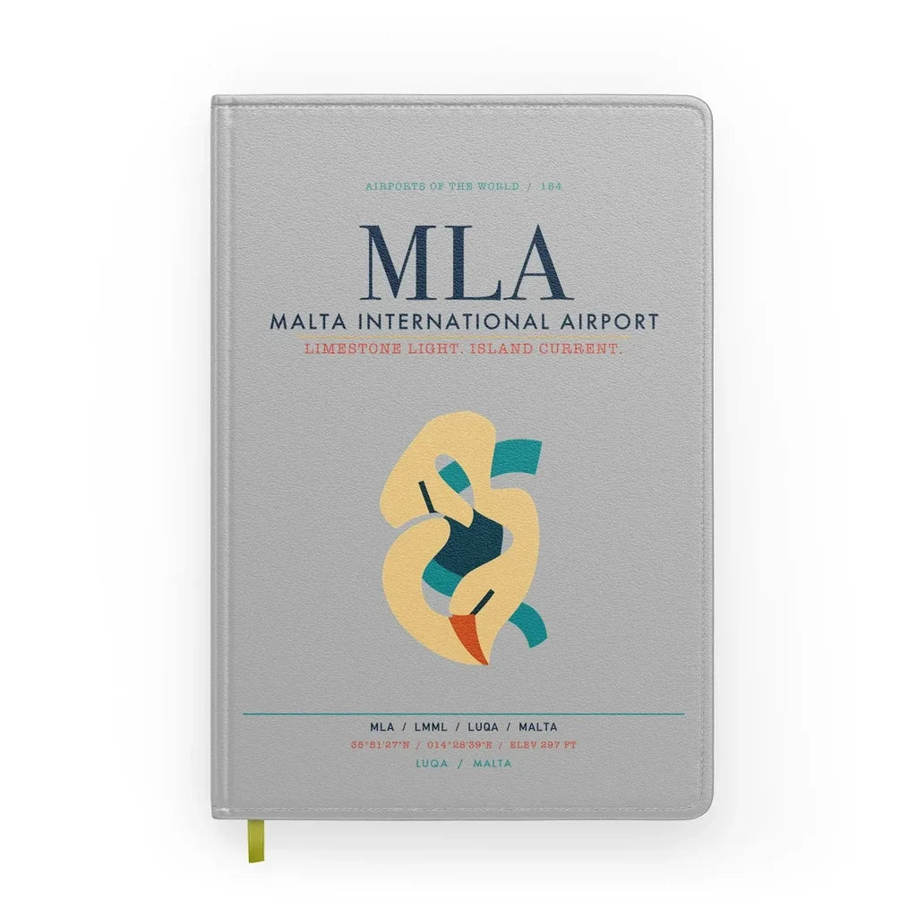 Malta International Airport (MLA) design on light gray notebook