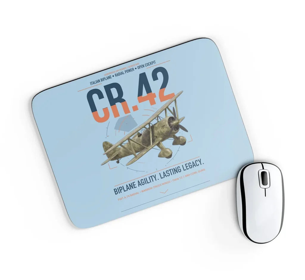 Fiat CR.42 Falco design on light blue rectangle mouse pad