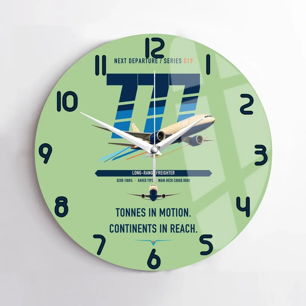 Boeing 777F design on light green no frame wall clock