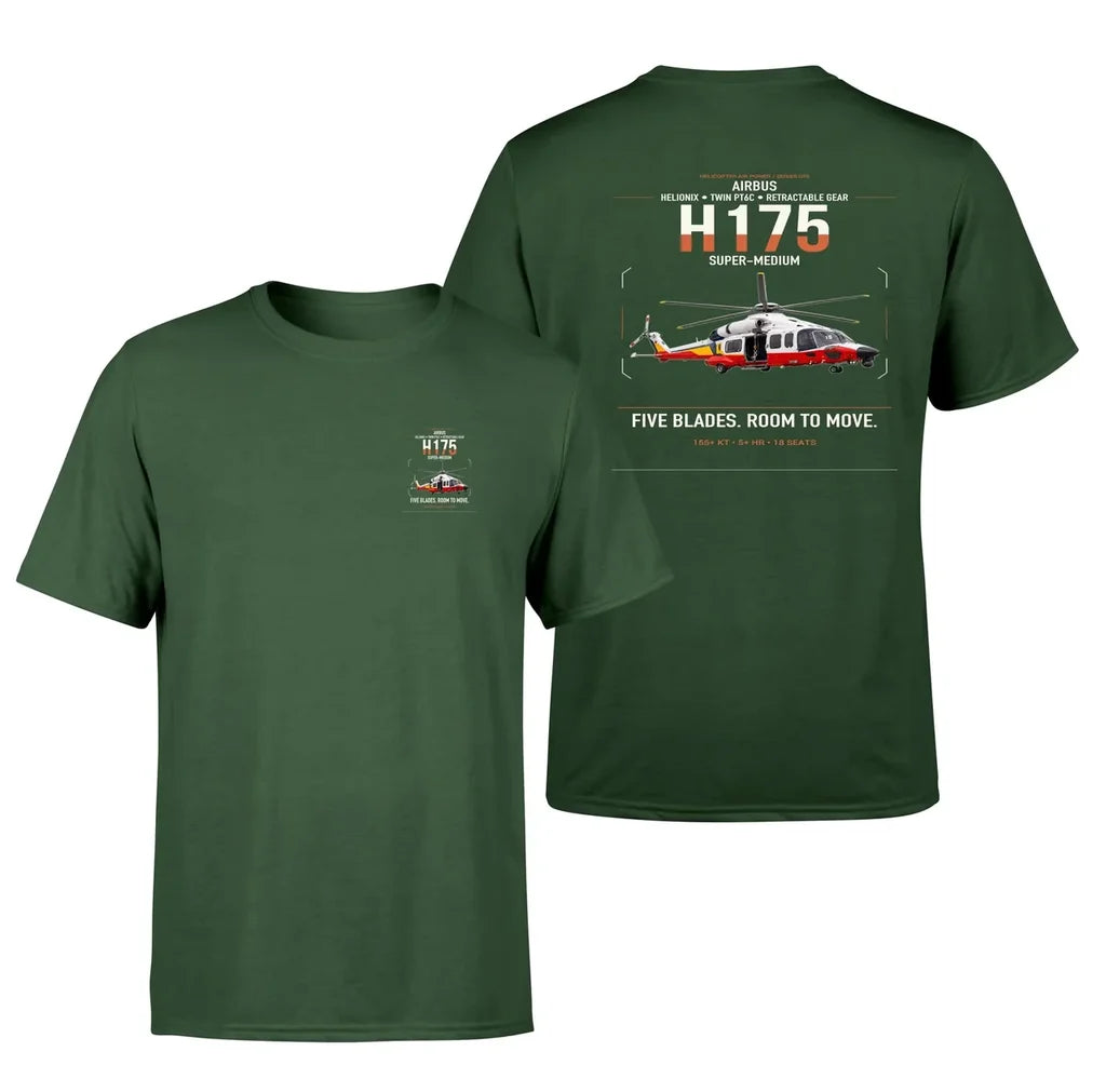 Airbus H175 design on dark green t-shirt, double-side print