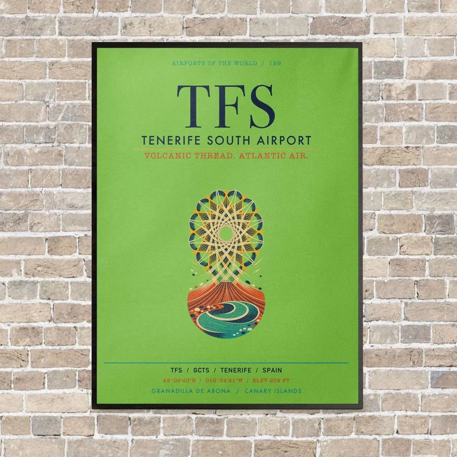 Tenerife South Airport TFS vertical canvas print - framed - light green background