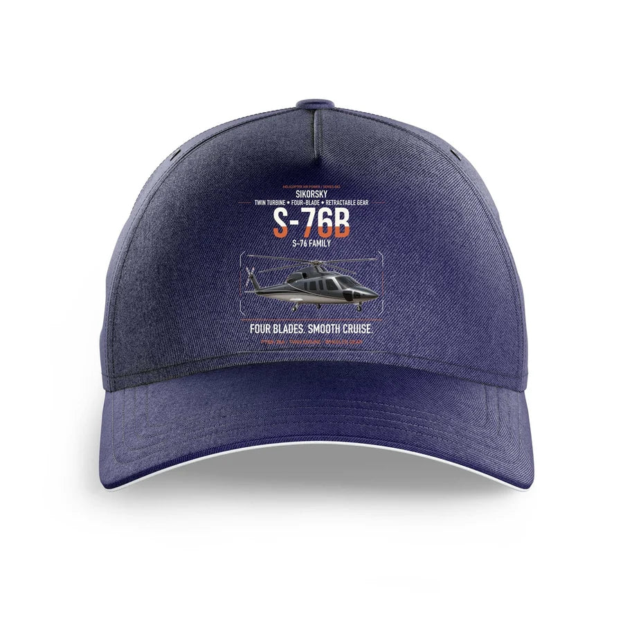 Sikorsky S-76B design on dark blue printed hat