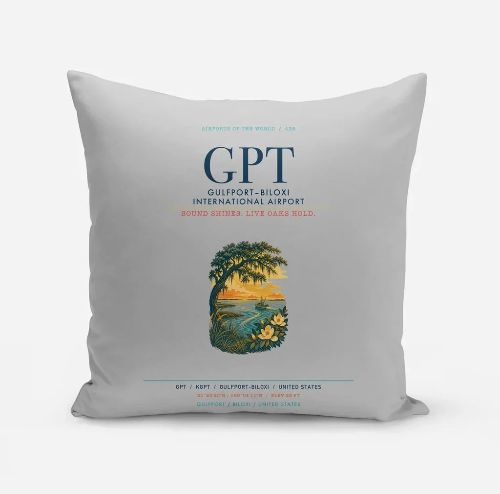 Gulfport–Biloxi International Airport (GPT) design on light gray pillow