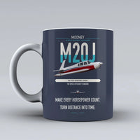 Thumbnail for Mooney M20J 201 design on dark blue ceramic mug, double-side print