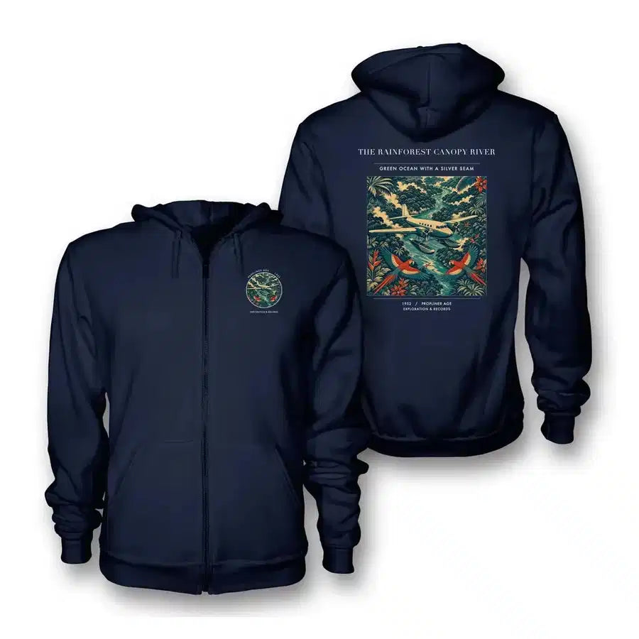 VINTAGE G4403 - The Rainforest Canopy River - Premium Zipped Hoodie design on navyblue
