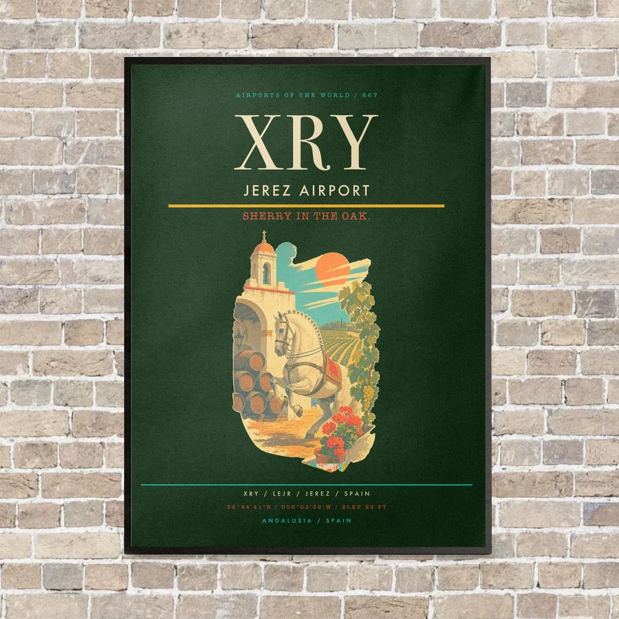 Jerez Airport XRY vertical canvas print - framed - dark green background