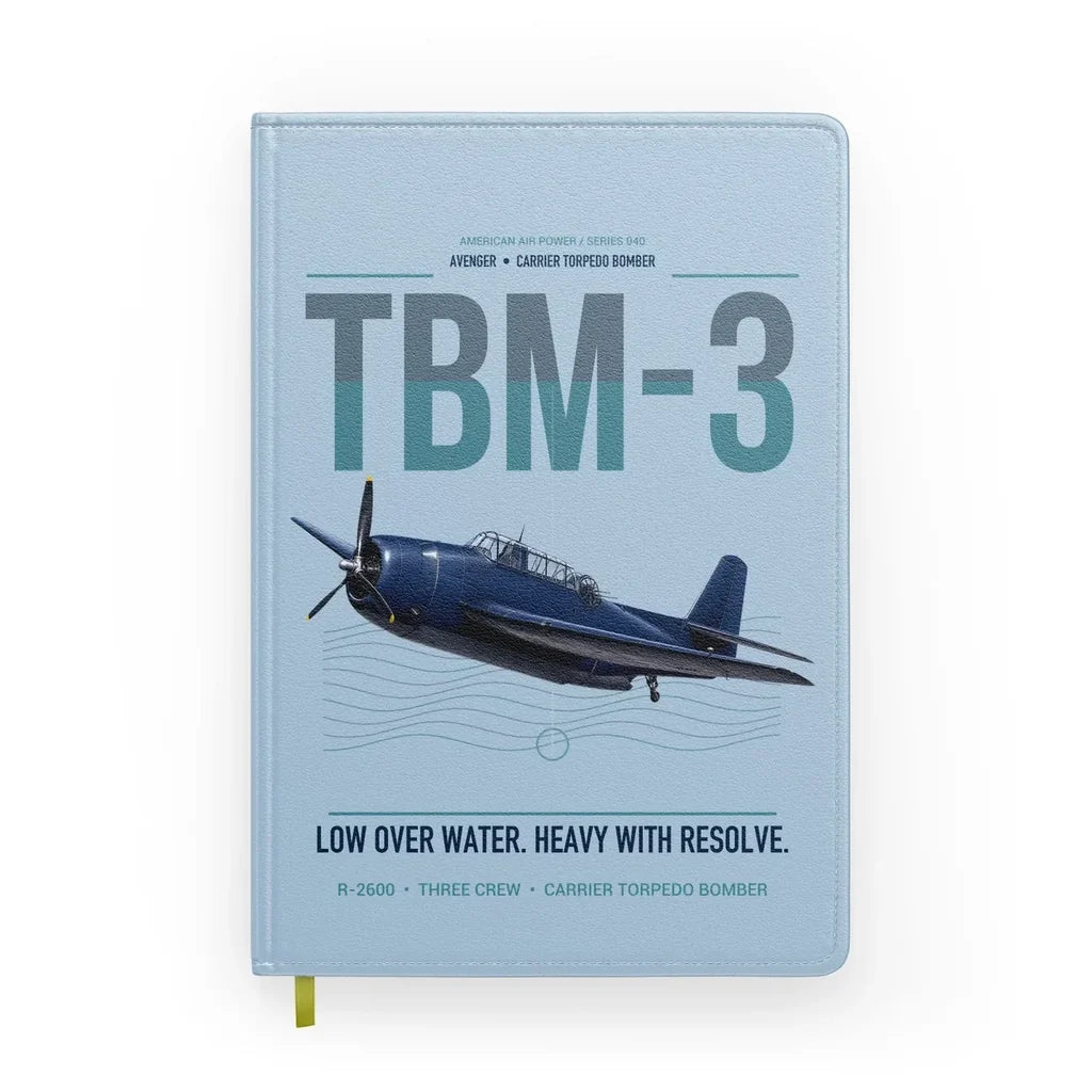 TBM-3 Avenger design on light blue notebook