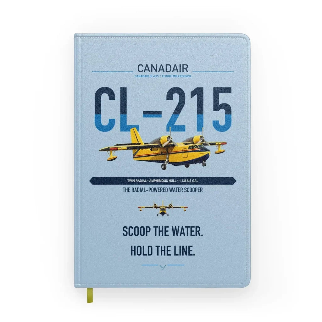 Canadair CL-215 design on light blue notebook