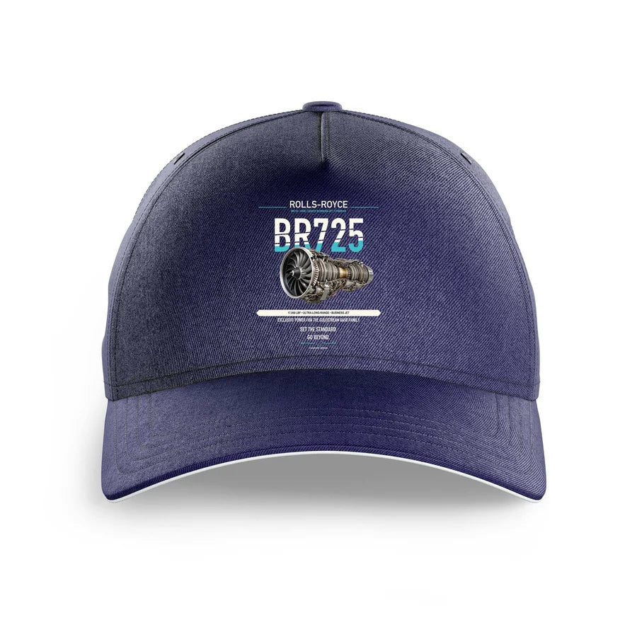 BR725 design on dark blue printed hat