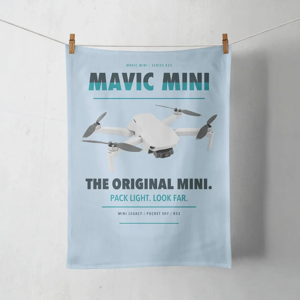 DJI Mavic Mini design on light blue towel