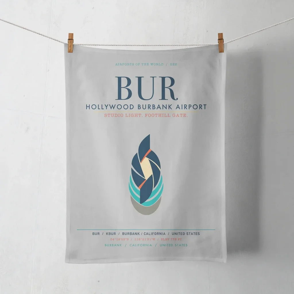 Hollywood Burbank Airport (BUR) design on light gray towel