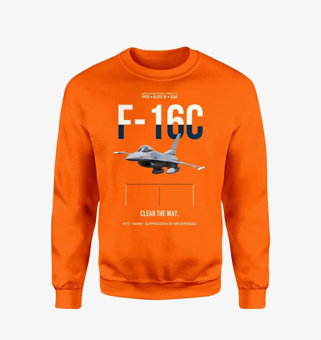 F-16C Block 50 Clear The Way design on orange sweatshirt
