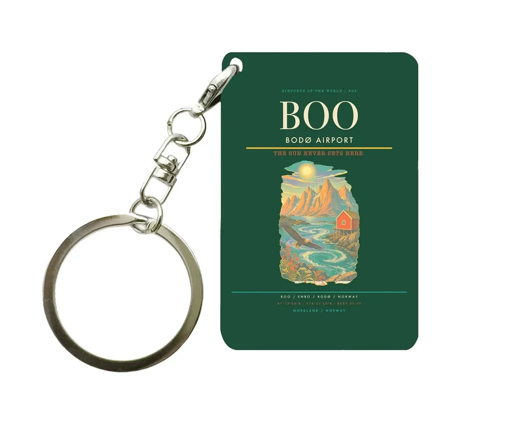 Bodø Airport (BOO) design on dark green key chain