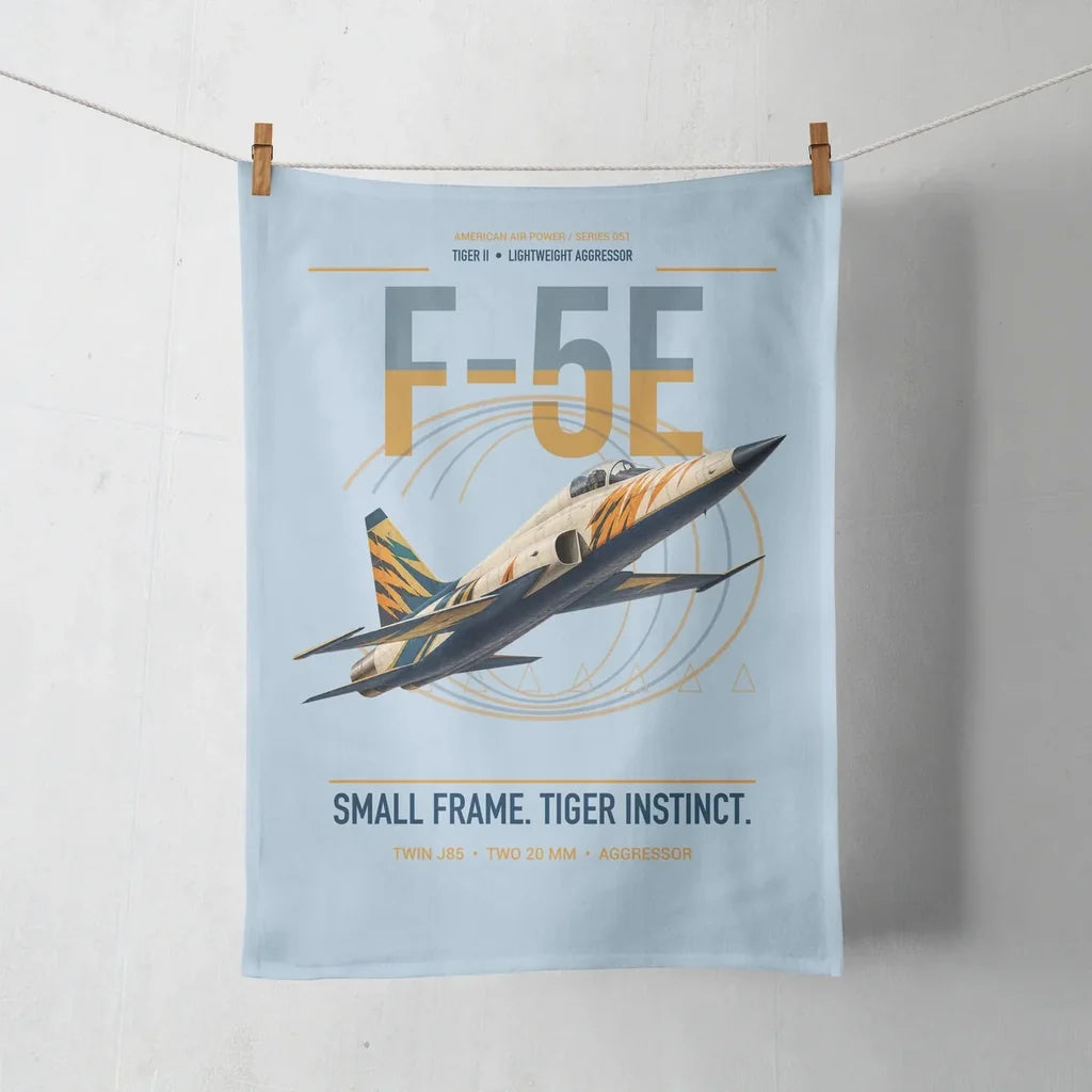 F-5E Tiger II design on light blue towel
