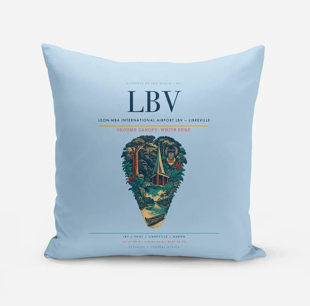 Leon-Mba International Airport (LBV) design on light blue pillow