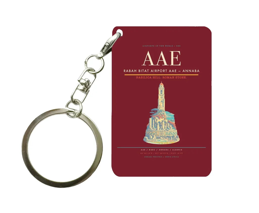 Rabah Bitat Airport AAE — Annaba Key Chain design on dark red key chain