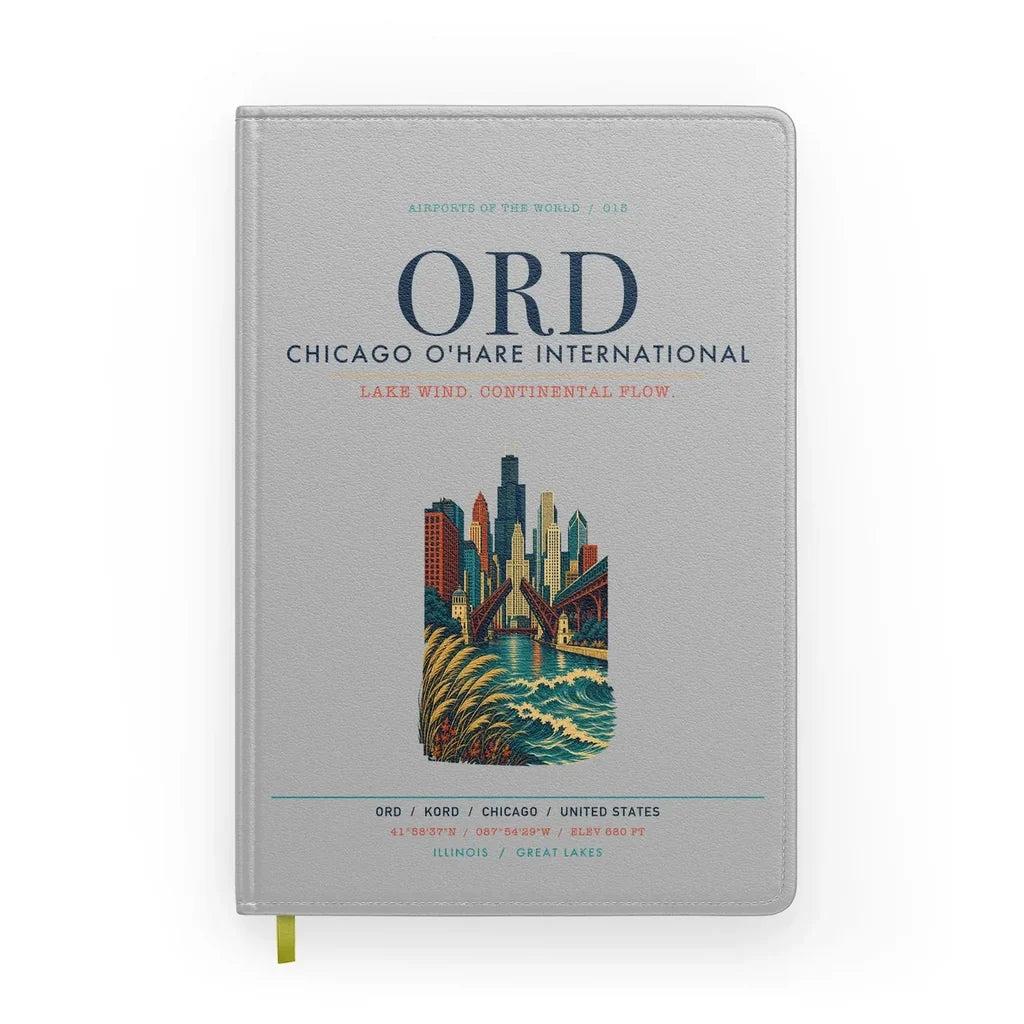 Chicago O'Hare International Airport (ORD) design on light gray notebook
