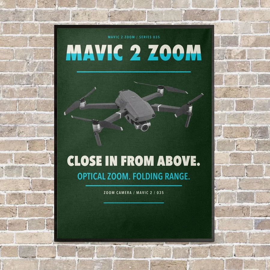 DJI Mavic 2 Zoom vertical canvas print - framed - dark green background