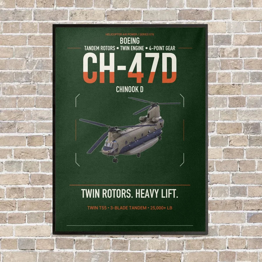 Boeing CH-47D vertical canvas print - framed - dark green background