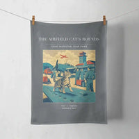 Thumbnail for VINTAGE G4456 - The Airfield Cat's Rounds - Designed Towels design on gray
