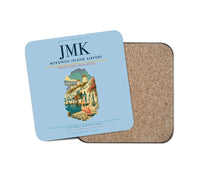 Thumbnail for Mykonos Island Airport (JMK) design on light blue 1 piece coaster