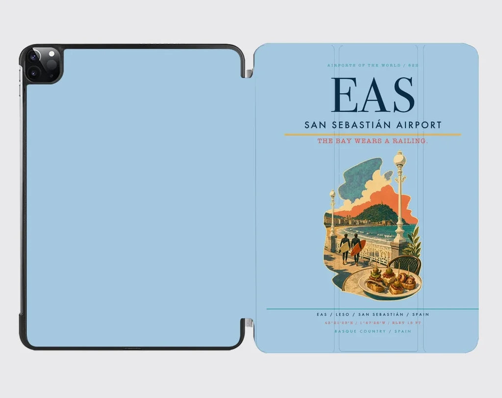 San Sebastián Airport (EAS) design on light blue ipad tablet case