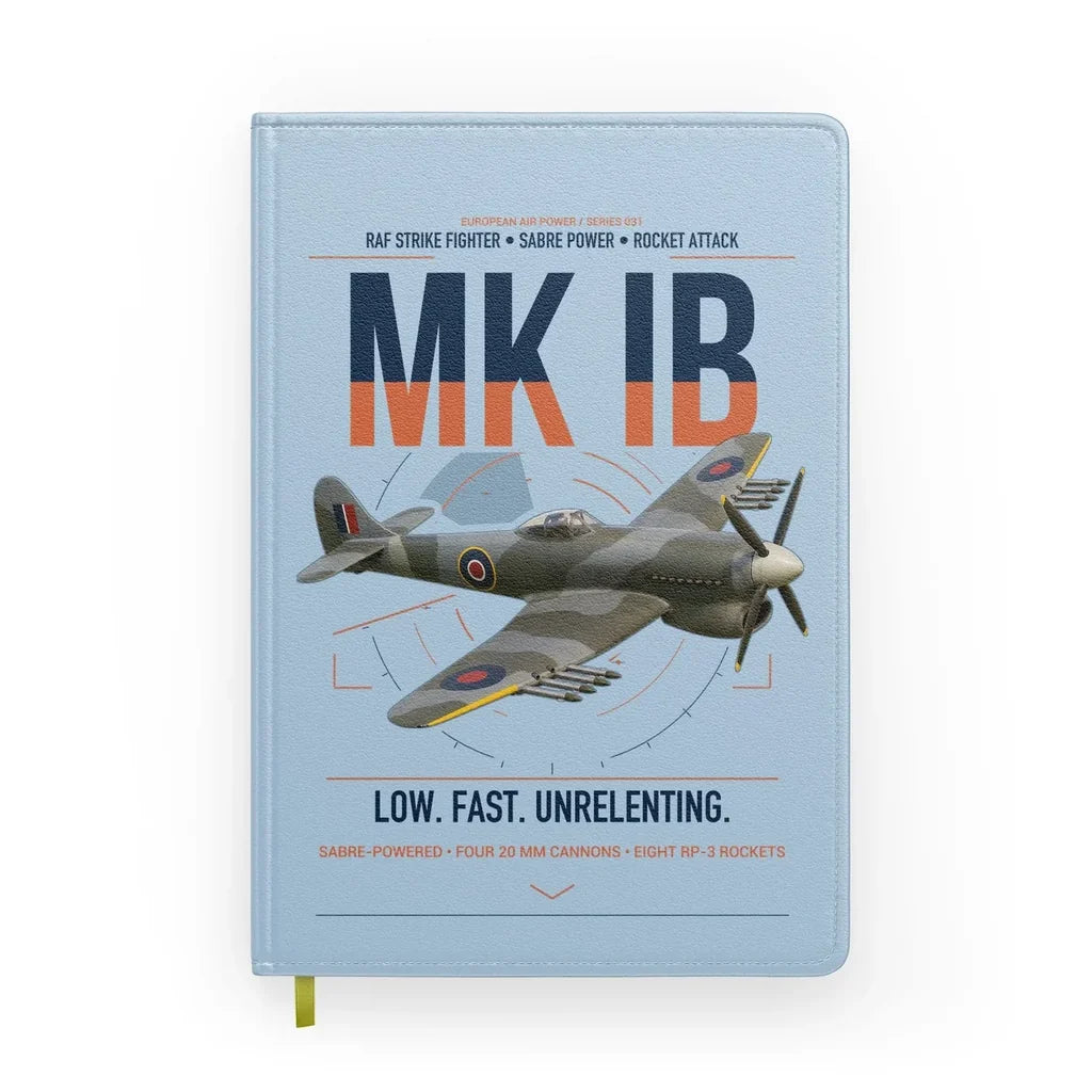 Hawker Typhoon Mk IB design on light blue notebook