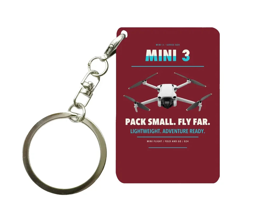 DJI Mini 3 Key Chain design on dark red key chain