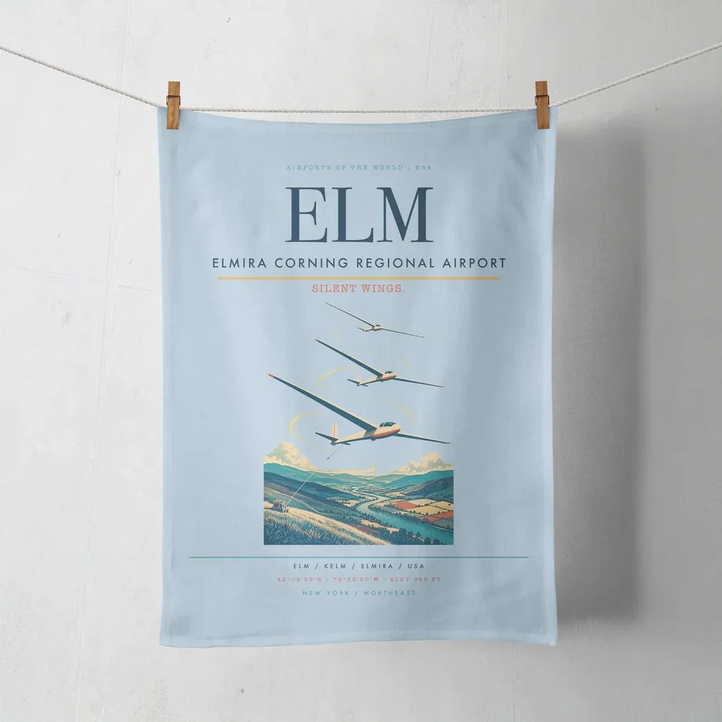 Elmira Corning Regional Airport (ELM) design on light blue towel