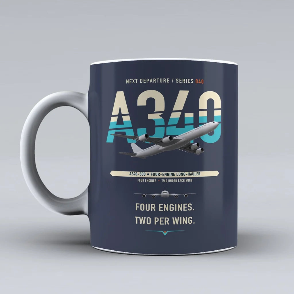 A340-500 Mug design on dark blue airbus