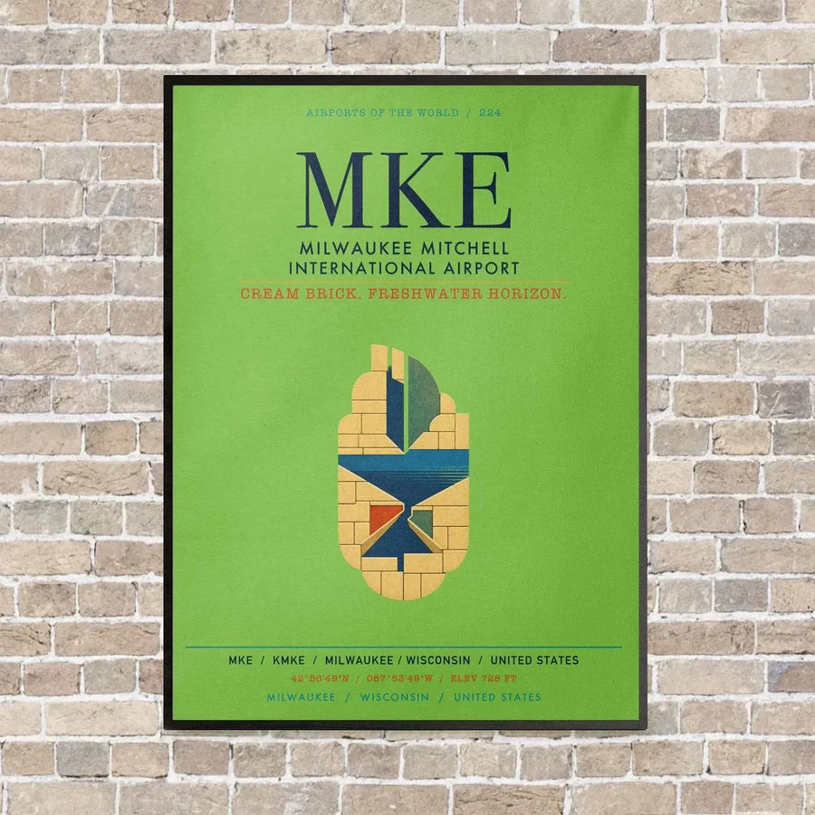 Milwaukee Mitchell International Airport MKE vertical canvas print - framed - light green background