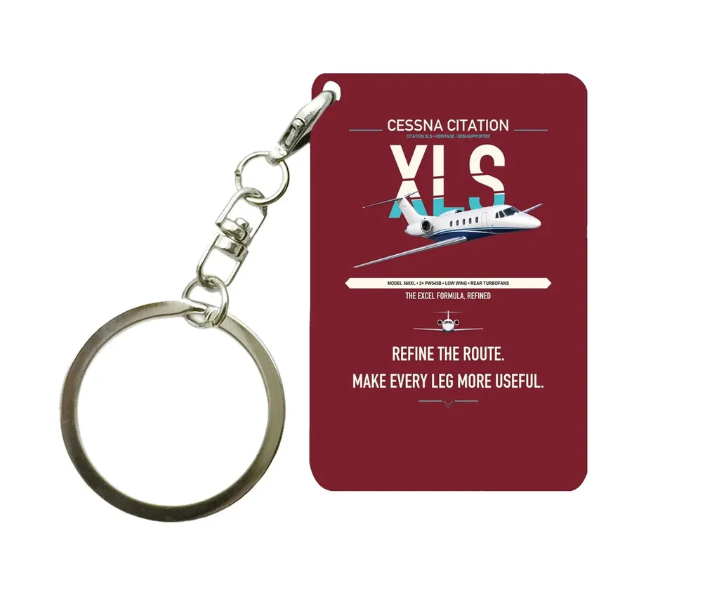 Cessna Citation XLS design on dark red designed key chain, double-side print