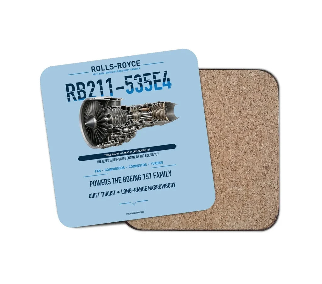 RB211-535E4 design on light blue 1 piece coaster