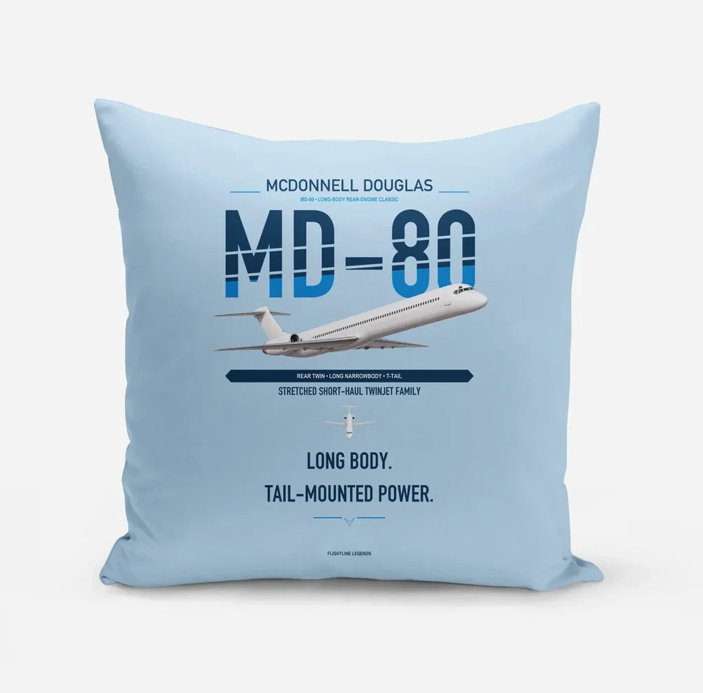 McDonnell Douglas MD-80 design on light blue pillow