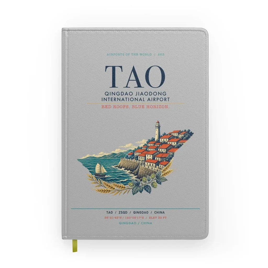 Qingdao Jiaodong International Airport (TAO) design on light gray notebook