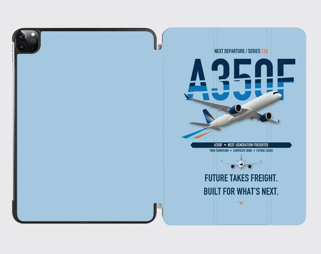 Airbus A350F design on light blue ipad tablet case