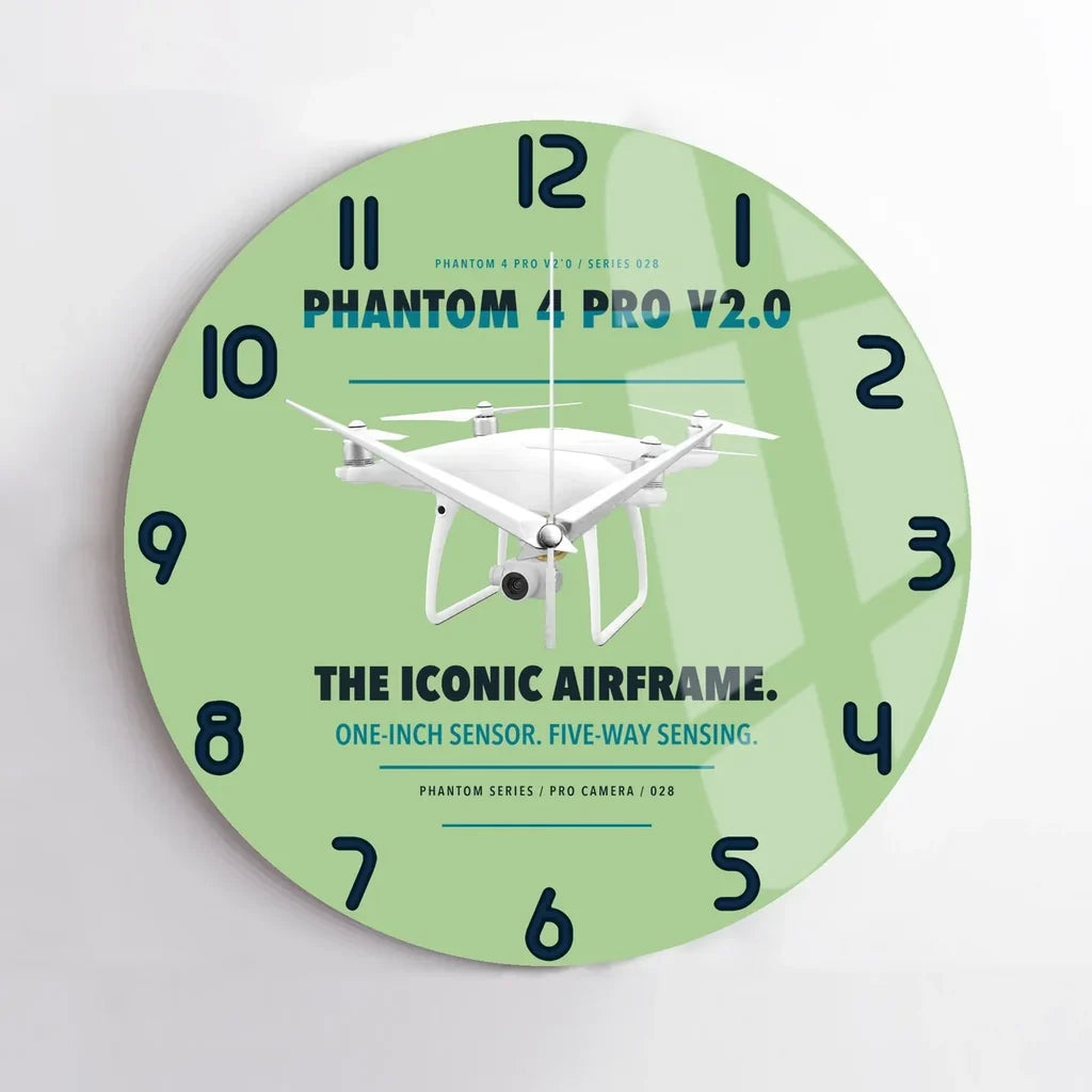 DJI Phantom 4 Pro V2.0 design on light green no frame wall clock