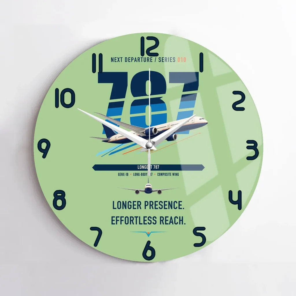 Boeing 787-10 Dreamliner design on light green no frame wall clock