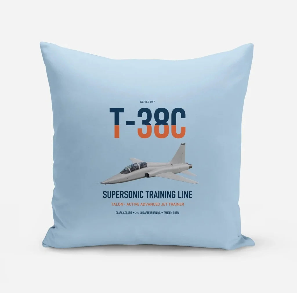 T-38C Talon design on light blue pillow