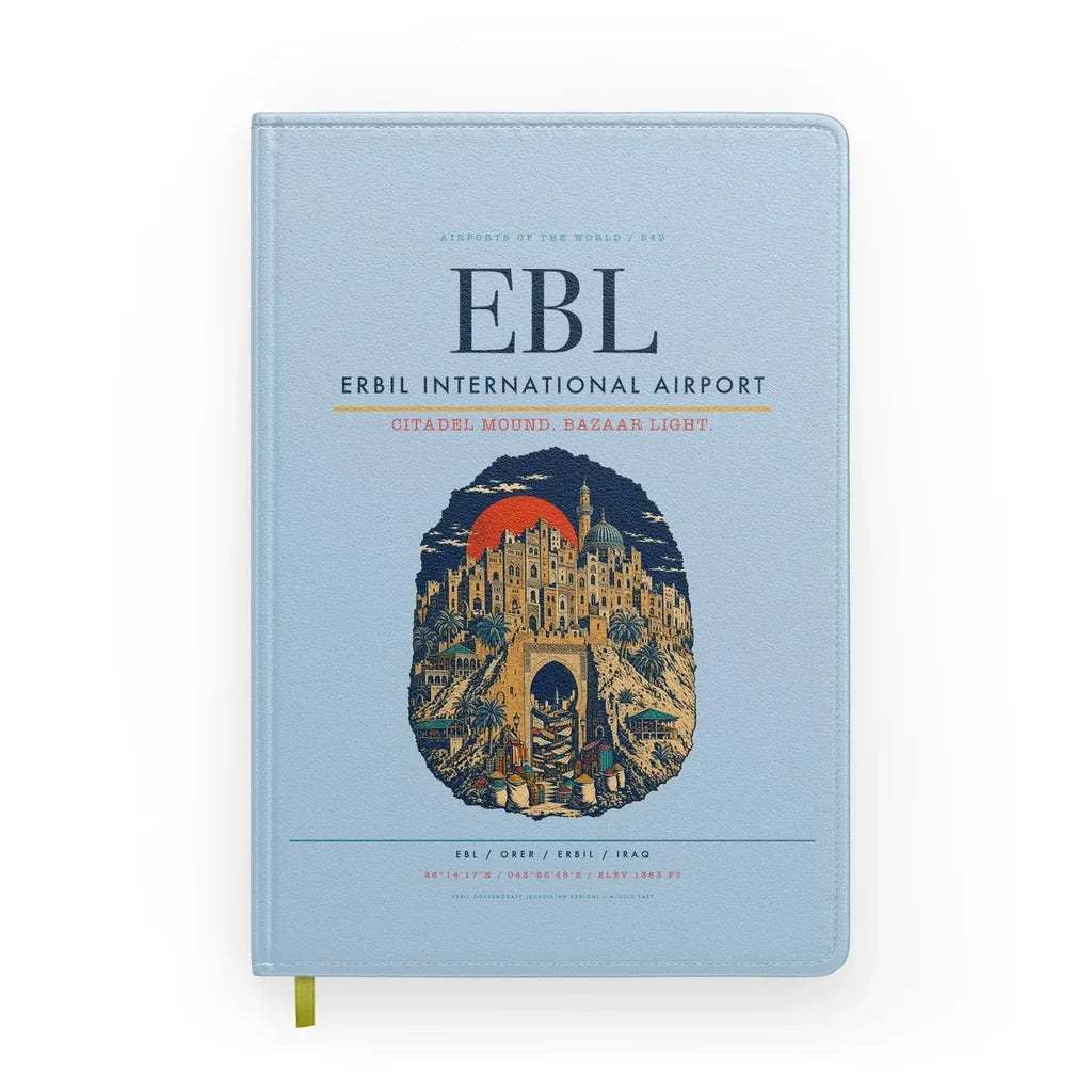 Erbil International Airport (EBL) design on light blue notebook