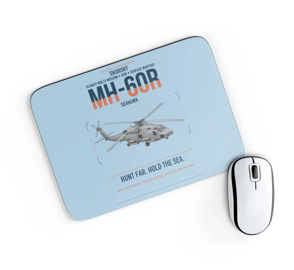 Sikorsky MH-60R Seahawk design on light blue rectangle mouse pad